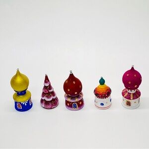 Wooden Hand Painted Set of 5 Christmas Tree Ornaments Church Tree Russian Color